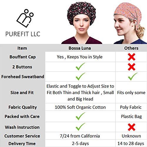 Shutiall Adjustable Bouffant Working Cap With Sweatband - Printed Multi-Color Hat For Nurses, Chefs & Salon