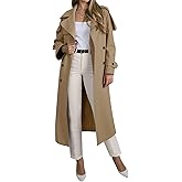 Muchpow Women's Long Trench Coat Double Breasted Lapel Oversized Windproof Overcoat with Belt