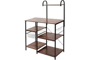 AZL1 Life Concept Vintage Kitchen Baker's Rack Utility Storage Shelf 35" Microwave Stand 3-Tier+4-Tier Shelf for Spice Rack Organizer Workstation with 5 Hooks