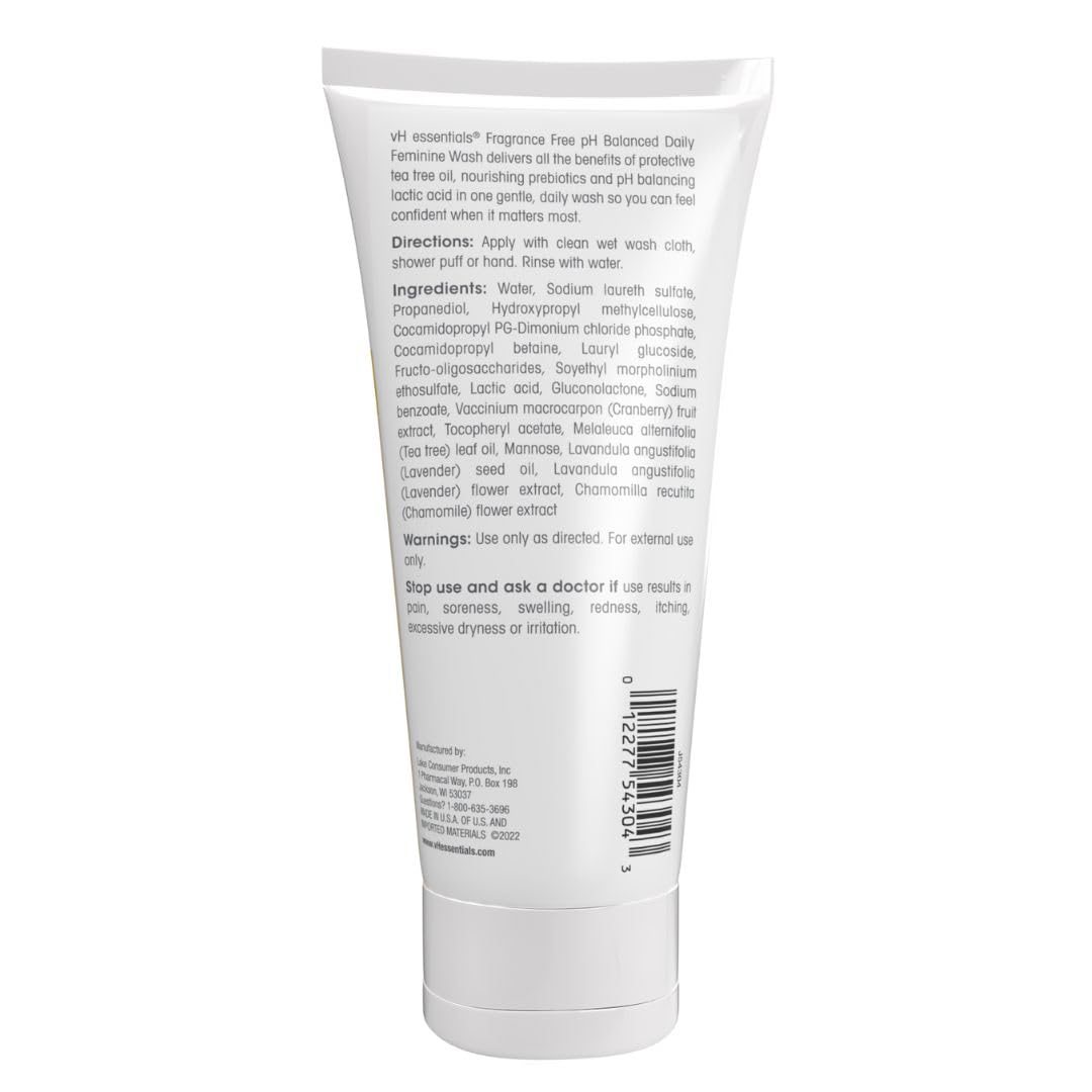 vH Essentials Daily Feminine Wash - 6 Fl Oz - Fragrance-Free, Odor Eliminating Body & Vaginal Wash with Tea Tree Oil, Prebiotics and Lactic Acid for pH Balance, Odor Defense and Vaginal Health