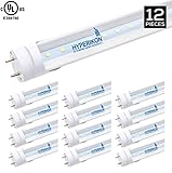 Hyperikon T8 T10 T12 LED 4FT Tube Light, 18W (40W-50W Equiv.), Single-End Powered, Ballast Bypass, Shatterproof, F48T8 Fluorescent Replacement, 2360 Lumens, 6000K, Clear, Garage, Warehouse - 12 Pack