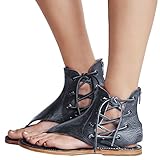 Women's Sandals Lace up Summer Flats Thong Flip Flop Sandals