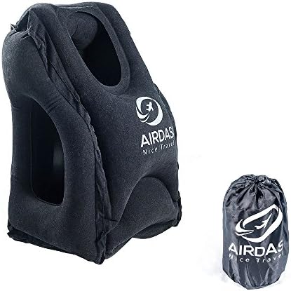 Airdasi-Travel Pillow for airplanes,Comfortable,Ergonomic and Portable Head Neck Rest Pillow,Patented Design,Best travel pillow for Airplanes,Cars,Buses, Trains, Office Napping, Camping (grey) (black)