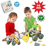 HappyF Construction Toys 2 in 1 Build and Play kit - Educational Model Building Playset for Toddler -Take Apart Nuts and Bolts Fun Games - Best Gifts Ideas for 3 Year Old Boys and Girls (56 Pieces)