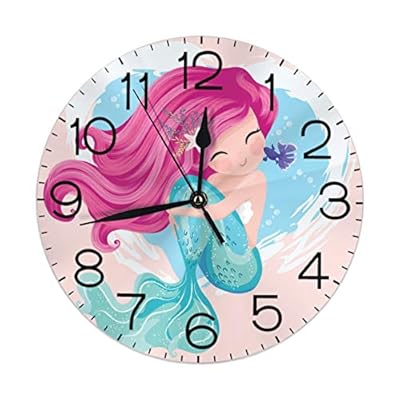 Dujiea Mermaid Sea Round Wall Clock Silent Non Ticking Battery Operated 9.5 Inch for Student Office School Home… 51A8k p8sLL