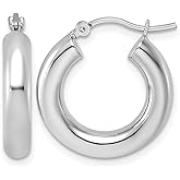 10k White Gold Polished 4mm x 20mm Lightweight Tube Hoop Earrings