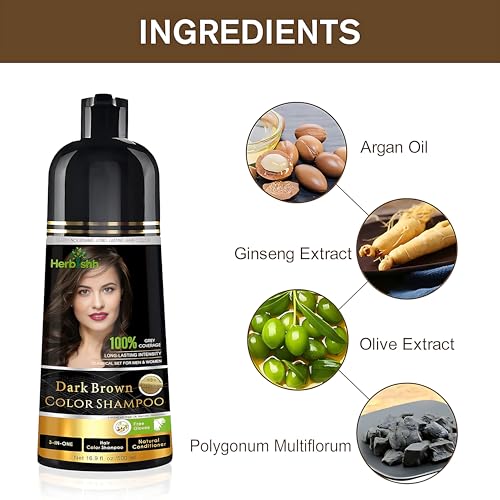 Herbishh Hair Color Shampoo For Gray Hair – Magic Hair Dye Shampoo – Colors Hair In Minutes–Long Lasting–500 Ml–3-In-1 Hair Color–Ammonia-Free | Herbishh (Dark Brown)
