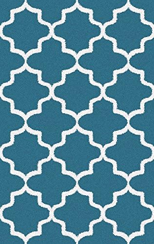 Shag Area Rug, Contemporary Trellis Design, Anti-Bacterial, Olefin Fiber, 39-Inch-by-39-Inch Square (3x3), Turquoise