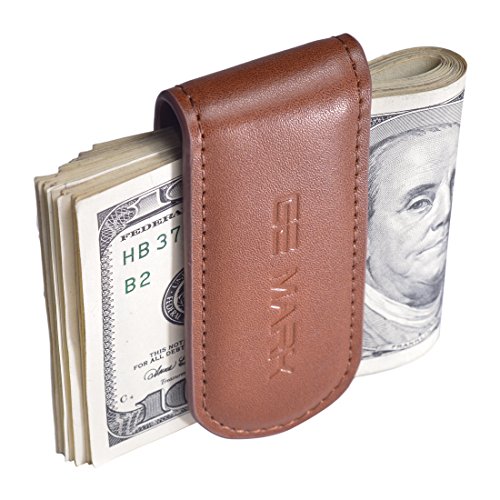 Leather Money Clip - Strong Magnets Holds 30 banknotes - for Men - Cash & Card - Gift Box (brown)