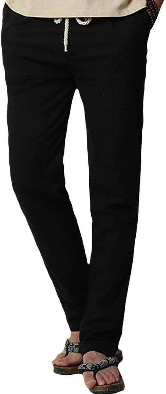 Men's Trousers Loose Linen Trousers Solid Color Elastic Waist with