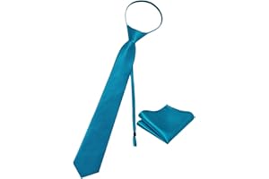 YourTies Men's Tie Set Solid Color Adjustable Zipper Neck Tie 8cm Satin Tie and Pocket Square Set with Gift Box