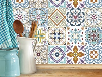 BLUMEN Decorative Tile Stickers Set 12 units 6x6 inches. Peel & Stick Vinyl Tiles. Backsplash. Home Decor. Furniture Decor.