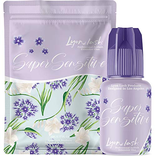Lyon Lash Super Sensitive Eyelash Extension Glue 5ml, No Fume Odorless, 2 Weeks Retention, High Viscosity, for Sensitive Clients, Premium Individual Semi-Permanent Eyelash Extension Supplies