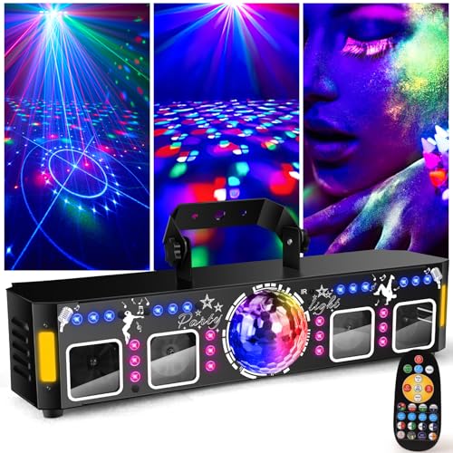 Fwiull 6-in-1 Discolicht Partylicht mit Fernbedienung 125 Lichtmuster