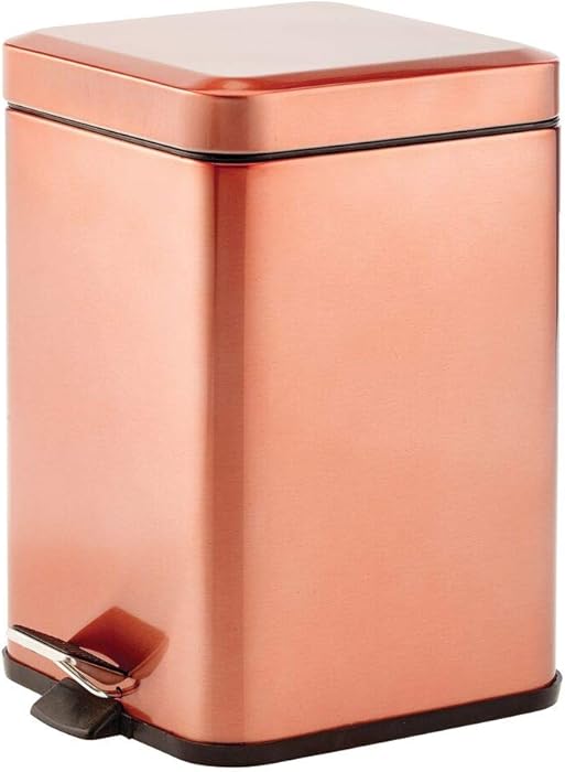 mDesign 1.5 Gallon Square Metal Step Trash Can Wastebasket, Garbage Container Bin for Bathroom, Powder Room, Bedroom, Kitchen, Craft Room, Office - Removable Liner Bucket - Rose Gold
