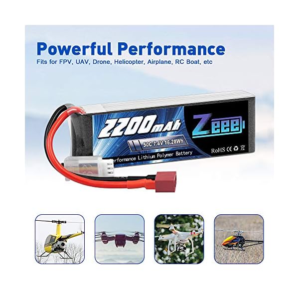 Zeee 2S Lipo Akku 7,4V 50C 2200mAh RC Batterie mit Deans T Stecker für RC Auto Truck Flugzeug Heilikopter Boot RC Hobby… – Bild 4