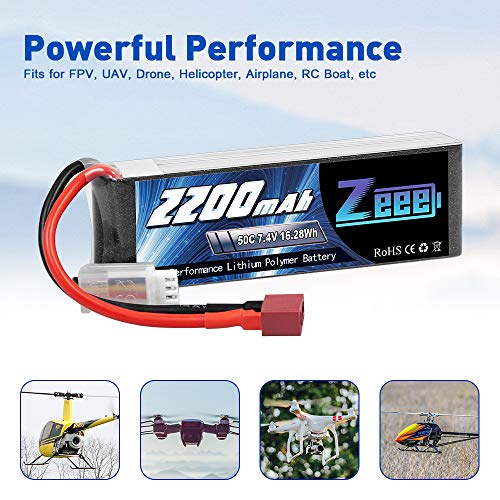 Zeee 2S Lipo Akku 7,4V 50C 2200mAh RC Batterie mit Deans T Stecker für RC Auto Truck Flugzeug Heilikopter Boot RC Hobby… – Bild 4