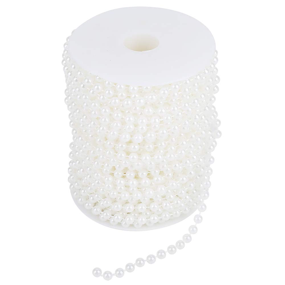 25M/Roll Pearl Bead Roll Grinding Pearl Wire Beads for DIY Wedding Centerpieces Bridal Bouquet Crafts Decoration, 6mm(White)