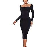 Long Sleeve Shapewear Dress for Women Casual Basic Pencil Dresses Sexy Bodycon Midi Club Body Shaper Dress