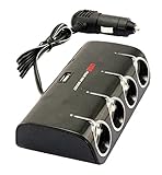 niceeshop(TM) 4-Socket Cigarette Lighter Power Adapter DC Outlet Splitter Dual-Port USB Car Charger for Cell Phones IPads Tablet Computers, Black and Red