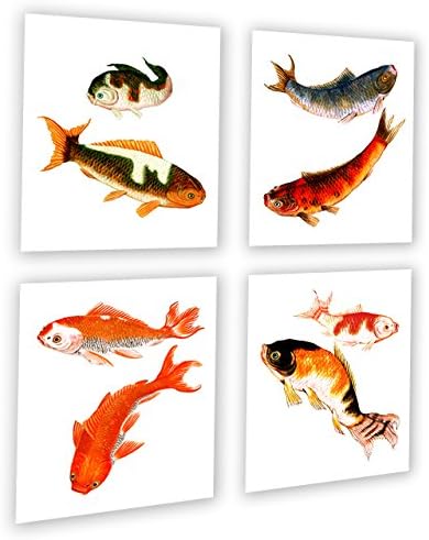 Koi Fish Decor Zen Decor Set of 4 Unframed 8x10" Prints Asian Art For The Wall
