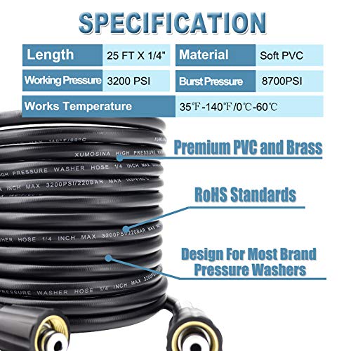 XUMOSINA Kink Free Pressure Washer Hose WearResistant Ultra Flexible