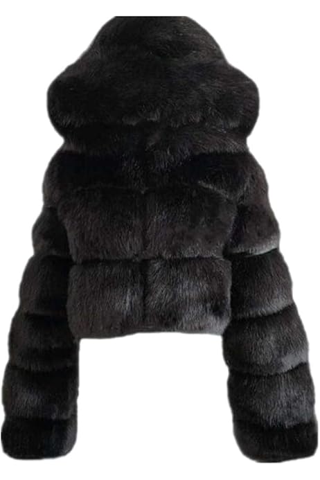 Bidobibo Faux Fur Coat Women with Hood Cropped Bubble Coats Fleece 