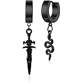 Unisex Punk Hip Hop Stainless Steel Silver Black Gold Tone Lock Thunder Lightning Bolt Dangle Huggie Hoop Earrings Gift for Women Men Boy Teens