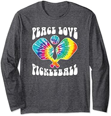 Unisex Funny Peace Love Pickleball Tie Dye Long Sleeve Shirt XL: Dark Heather