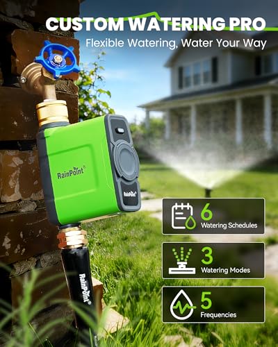 RAINPOINT WiFi Water Timer, Irrigation Timer with Brass Inlet & Outlet, must be used with HWG023 Gateway, IP65 Waterproof Garden Hose Timer, Rain Delay/Manual Watering(without Antenna Gateway)