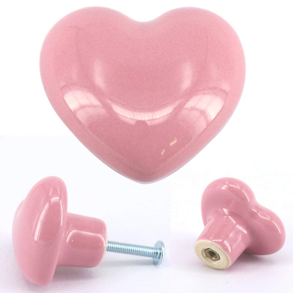 lumanie 8PCS Ceramic Kitchen Cabinet Knobs Kids Room Decoration Pull Dresser Drawer Knobs Cupboard Handles & Wardrobe Pulls, Pink Heart