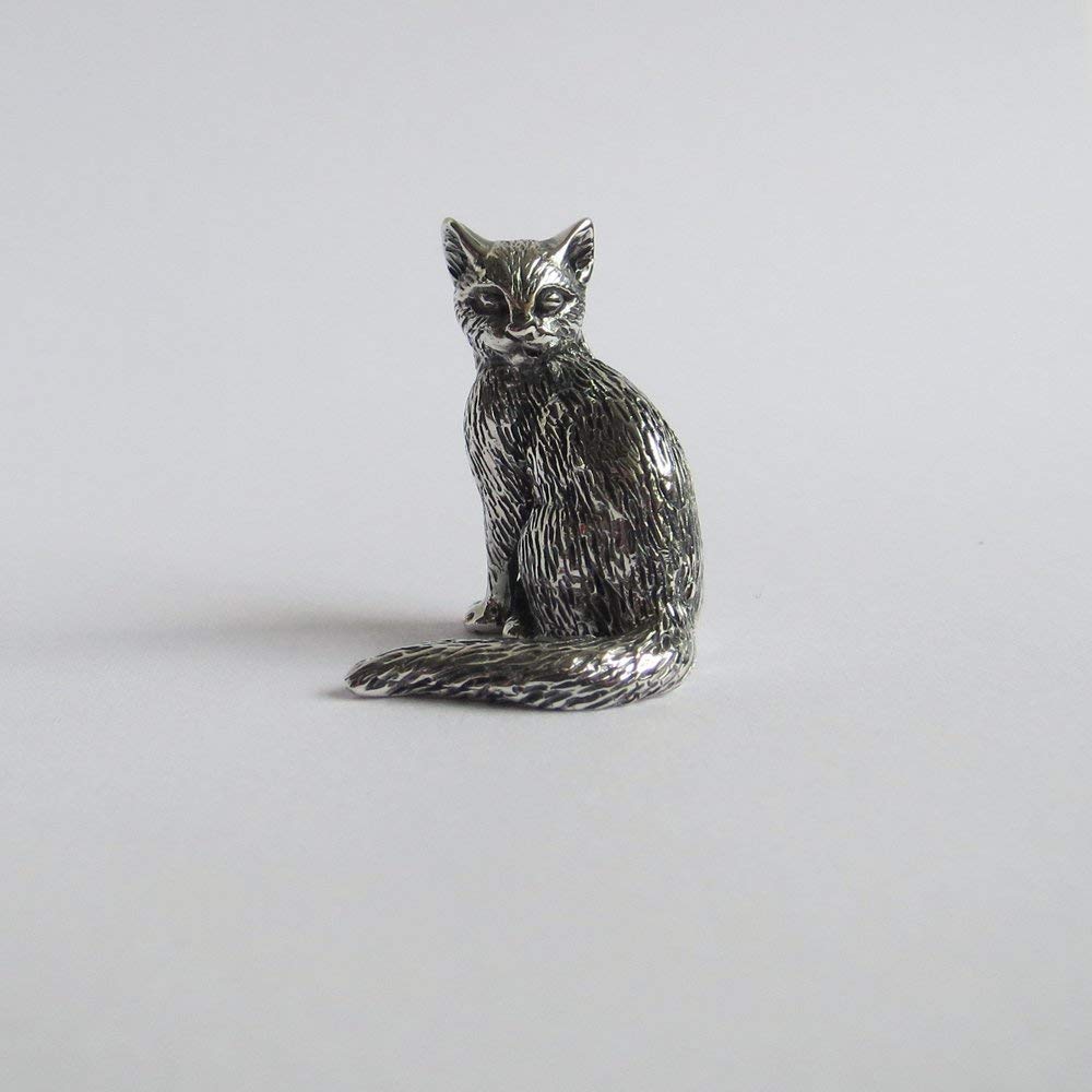 Cat sitting figurine, hallmarked sterling silver animal ornament