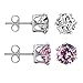 6 Pairs Different Colors White Gold Plated Cubic Zirconia Stud Earring Set for Women 6MM