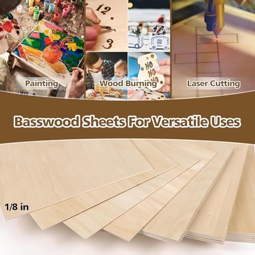 24 Packs Basswood Sheets, Plywood Board Unfinished for Crafts, DIY Architectural Ornaments Models Making and Engraving, Wood Burning, Drawing, Laser Cutting, 30 * 30 * 0.3Cm