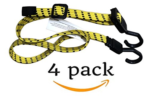 Highest Quality Flat Bungee Cords 4 PCS | 48" inch Total Length with Adjustable Length Hooks | Hand Carts, Dolly, Cargo, Moving, Camping,