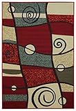 Anti-Bacterial Rubber Back AREA RUGS Non-Skid/Slip 3x5 Floor Rug | Multicolor Red Abstract Geometric Shapes Indoor/Outdoor Thin Low Profile Living Room Kitchen Hallways Home Decorative Traditional Rug