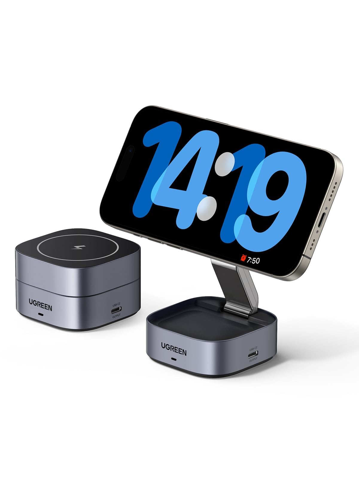 UGREEN MagFlow Magnetic Foldable Charging Station, 2-in-1 Fast Wireless Charger Compatible with iPhone 17 17 Air 17 Pro 17 Pro Max 16 15 14 13 12, Airpods3 2 Pro (No AC Adapter)