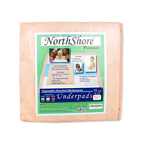 NorthShore Premium, 36 x 36, 65 oz., Peach Super-Absorbent Underpads (Chux), Ultra Large, Pack/10