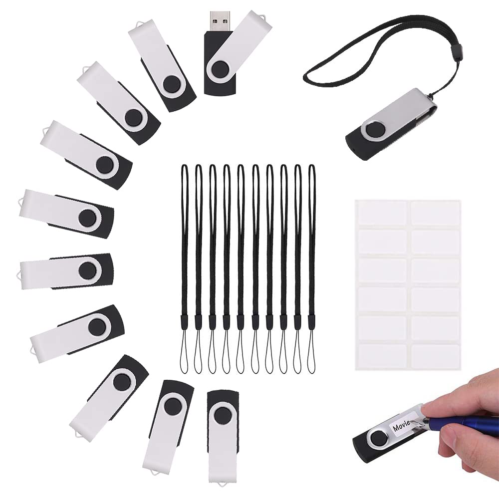 Flash Drive, Vellgo 10 Pack 2GB Classic Swivel USB Flash Drive for Data Storage and Sharing, USB Thumb Drive with Lanyard, USB2.0 Memory Stick (10pack 2GB Jump Drive, Black)