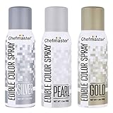 U.S. Cake Supply by Chefmaster Edible Spray Food Coloring 3 Color Kit - Gold, Silver, Pearl