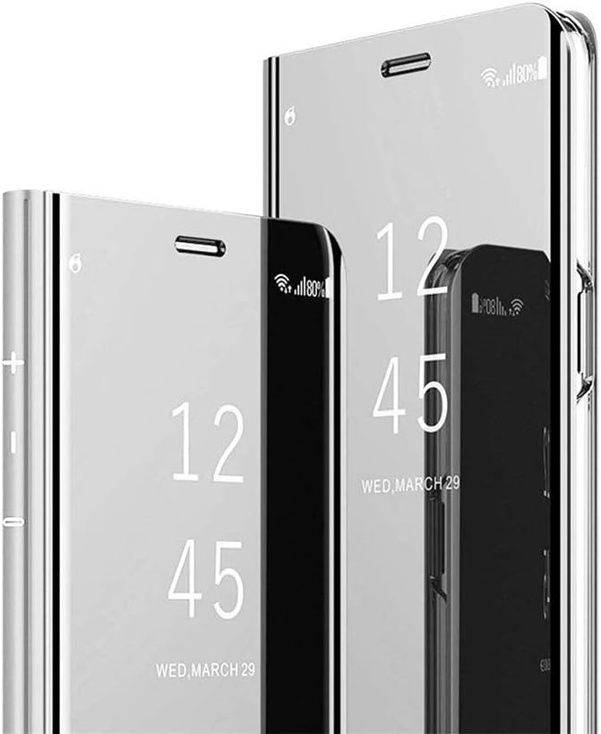 LEMAXELERS Huawei Honor 8X Case Shock-Absorption Clear View Flip Electroplate Plating Mirror Makeup Magnetic Kickstand Feature Cover Flip Case Cover for Huawei Honor 8X,Mirror PU:Silver