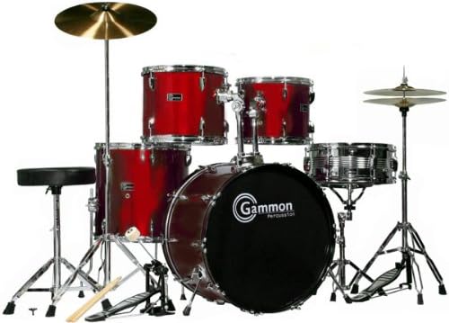 Wine Red 20 Lug Full Size Drum Set with Cymbals Stands Sticks &amp; Stool Gammon Percussion
