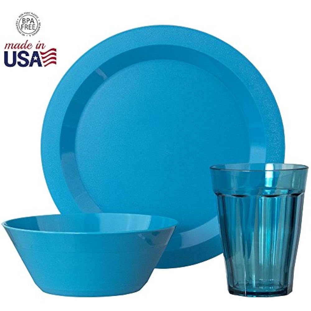 Cambridge Plastic Plate, Bowl Tumbler Dinnerware 12piece Set Teal