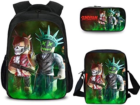 Roblox Backpack with Pencil Case & Satchel, Game Fans Gifts, Student Bookbag Laptop Backpack Travel Computer Bag for Boys Girls Kids Teens (Color 2)