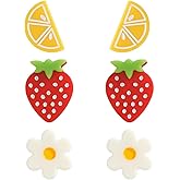 6 Pcs Acrylic Orange Flower Strawberry Stud Earrings Set for Women, Cute Fruit Floral Earrings, Lightweight Summer Jewelry Gifts for Teens Vibrant Everyday Accessories