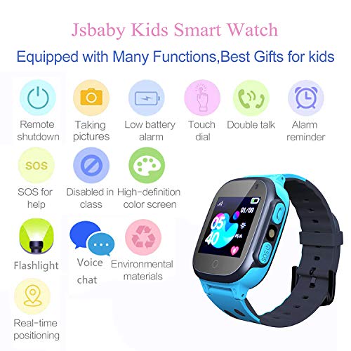 Jsbaby Kids smartwatch Phone Watches for Children with LBS Tracker sim Card Anti-Lost sos Call Boys and Girls Birthday Compatible Android iOS Touch Screen Voice Chat Remote Camera