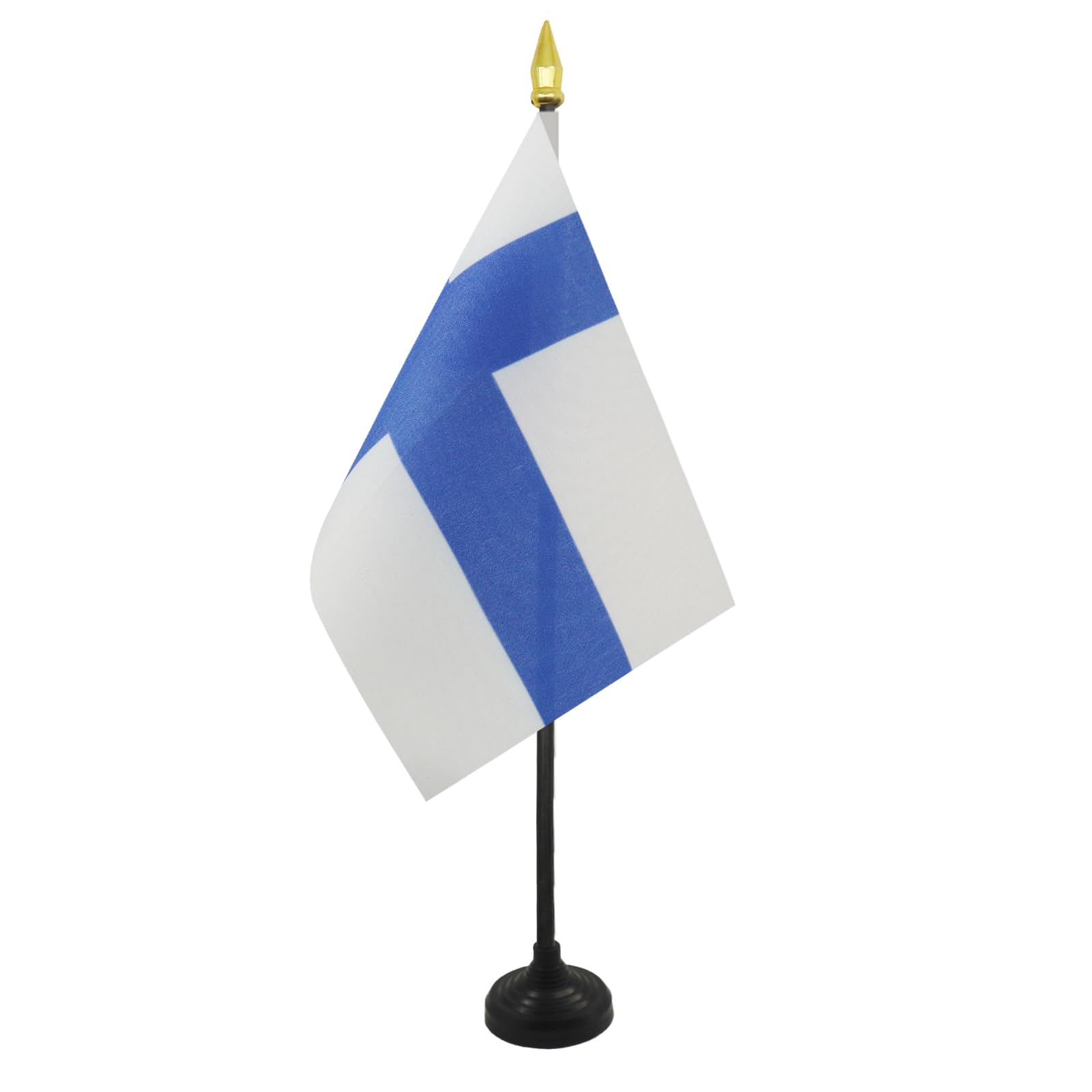 AZ FLAG - Finland Table Flag 4'' x 6'' - Finnish Mini Desk Flag 100% Polyester 15 x 10 cm - Office Mini Banner with 10'' Pole - Golden Spear