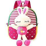 MATMO 3D Cute Cartoon Little Plush Baby Backpack Baby Toy Bag Rose Red Rabbit