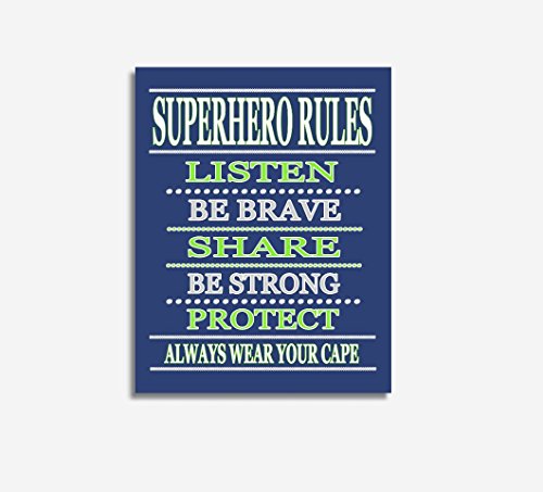 Superhero Canvas Boy Bedroom Wall Art Navy Blue Lime Green Gray Rules Baby Nursery Decor
