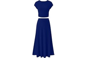 TAPANET Skirt Set Women 2 Piece Outfits Dressy Casual Summer Ribbed Knit Short Sleeve Crop Top Elastic High Waist Midi Skirts